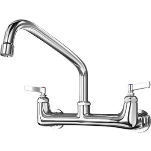 CWM Wall Mount Commercial Sink Faucet 8 Inches Commercial Faucet with 14 Inches Spout