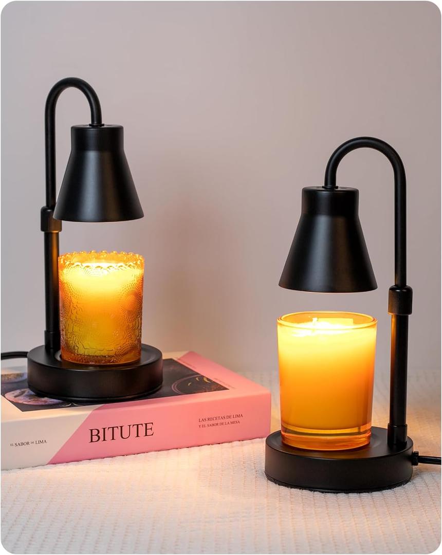 Elenhome 2 Pack Candle Warmer Lamp - Adjustable Height Candle Lamp Warmer, Stepless Dimming Function, Metal Candle Lamp for Jar Candles, No Flame Scented Candle Warmer with 2 Bulbs, Gifts for Mom (small)
