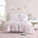 Laura Ashley - Twin Comforter Set, Reversible Cotton Bedding with Matching Sham, Medium Weight for Year Round Use, Oeko-Tex Certified, Dorm Essentials (Delphine Mauve Pink)