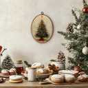 Lengues Christmas Tree Winter Oval Wall Art Decor, Christmas Gifts Oval Wall Decor, Vintage Winter Canvas Framed Art Prints, Holiday Xmas Tree Red Bow Star Hanging Frame for Home Room 8.5x11.5 Inch (color-3)