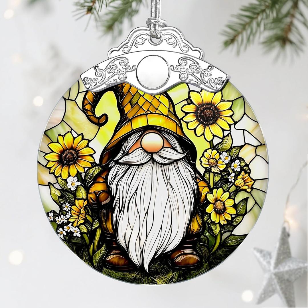 Gnome Ornament, Stained Glass Christmas Decorations, Christmas Ornaments for Tree, Holiday Ornament, Gifts for Gnome Lovers, Holiday Party Gifts, Gift Ideas & Xmas Gift