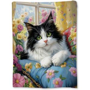 Cute Cat Blanket, Soft Fuzzy Kitten Flannel Throw Blanket for Couch, Bed, Travel & Home Decor, Lightweight Cozy Warm Blankets for Adults Kids Men Women 6050 in