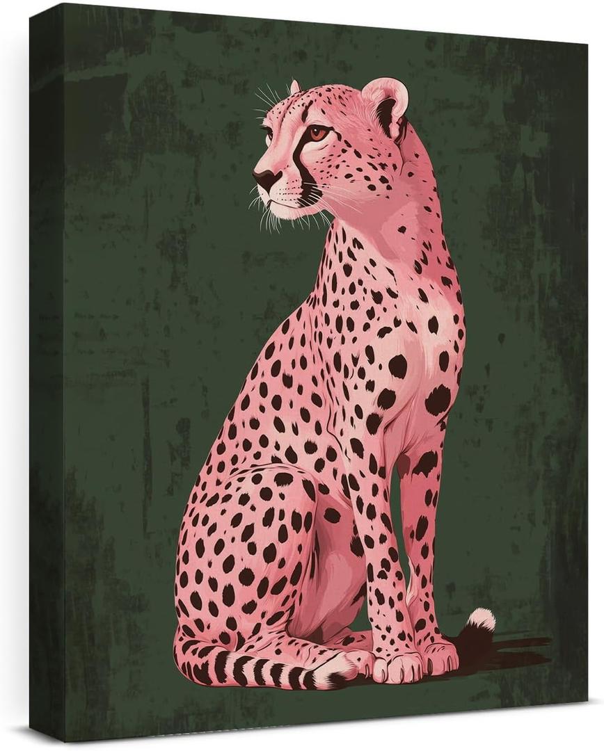 Pink Cheetah Canvas Wall Art Modern Cheetah Animal Print Poster Framed Painting for Home Living Room Wall Decor 8x10 Inch