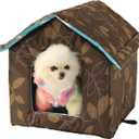 Outdoor Cat House, Cat Houses for Outdoor Cats, Weatherproof Warm and Insulated Cat House with Transparent Curtain Pet House, Stray Cats Shelter (Shabby Chic, Medium-Houses)