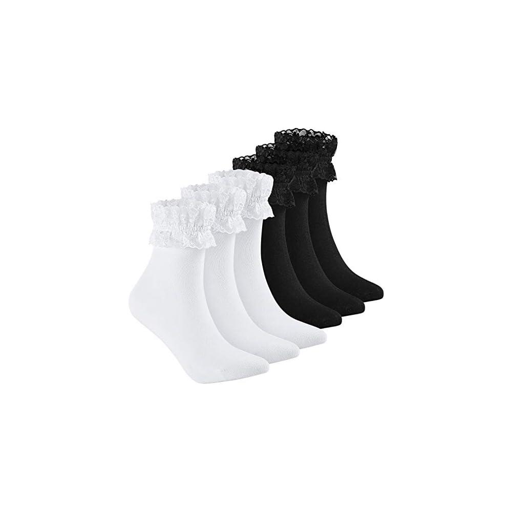 Women's Ruffle Socks Casual Lace Cotton Crew Summer Ultra Thin Cute Frilly Ankle Socks for Women 5 Pairs, White, Black