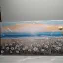 XMYATELi Sunrise Ocean Wall Art with Wildflowers Canvas Picture 30x60 Cm Framed Beach Picture for Bathroom Bedroom Wall Decor Blue Seascape Painting