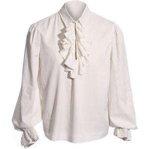 Bbalizko Mens Pirate Shirt Ruffle Victorian Renaissance Steampunk Vampire Poet Shirts Gothic Medieval Costume (X-Large, White)