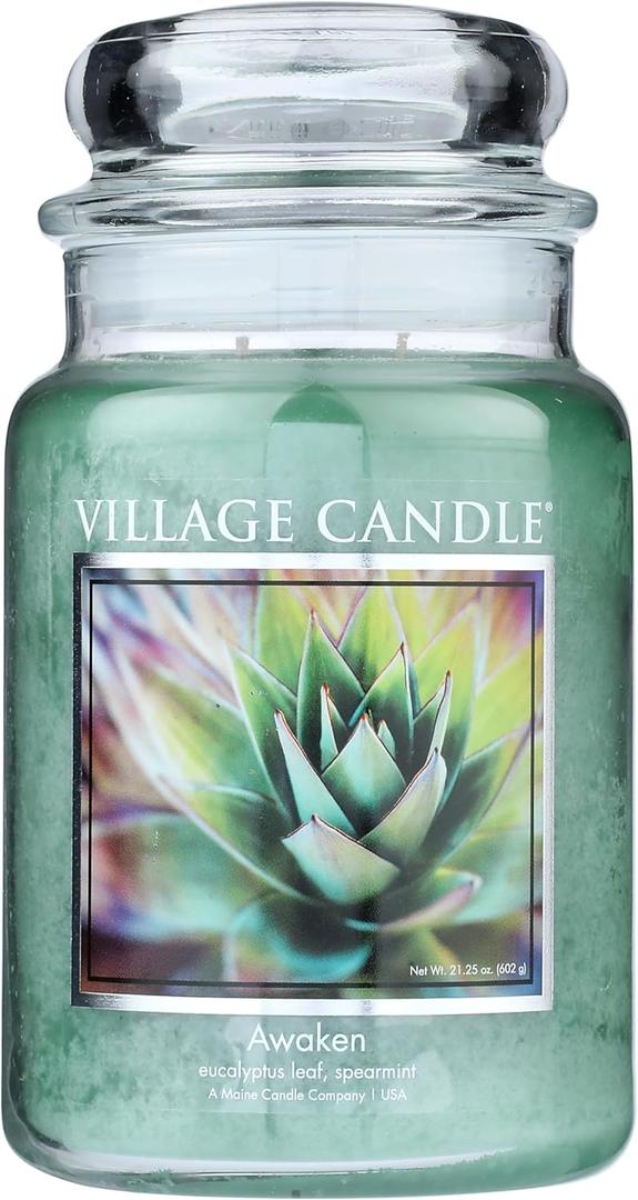 Village Candle Awaken Large Apothecary Jar Candle, 21.25 Oz, Traditions Collection, Green