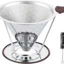 Vikuces800 Mesh Reusable Pour Over Coffee Dripper, Metal Stainless Steel Honeycomb Filter, Paperless Cone Filter for Hario V60, Chemex and Mugs with Separate Stand, Single Cup Coffee Maker, 1-4 Cup