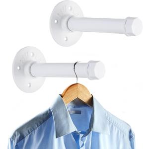 Sumnacon 2 Pcs 5.9 Inch Industrial Pipe Clothes Bar - Heavy Duty Rustic Metal Coat Hanger with Screws, Wall-Mounted Garment Holder Rack for Bedroom/Bathroom/Cabinet/Boutique/Clothing Store, White
