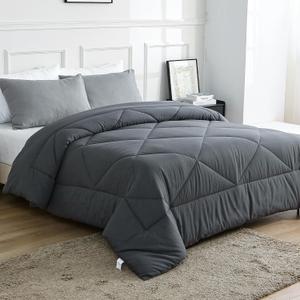 100% Cotton Filled Comforter, Premium Upgraded Cotton Bed Quilt Suitable for All Seasons, Comfortable Soft Noise-Free, Breathable and Fluffy, King, Gray | 100% Cotton, All Seasons, Breathable Fluffy, Soft Noise-Free