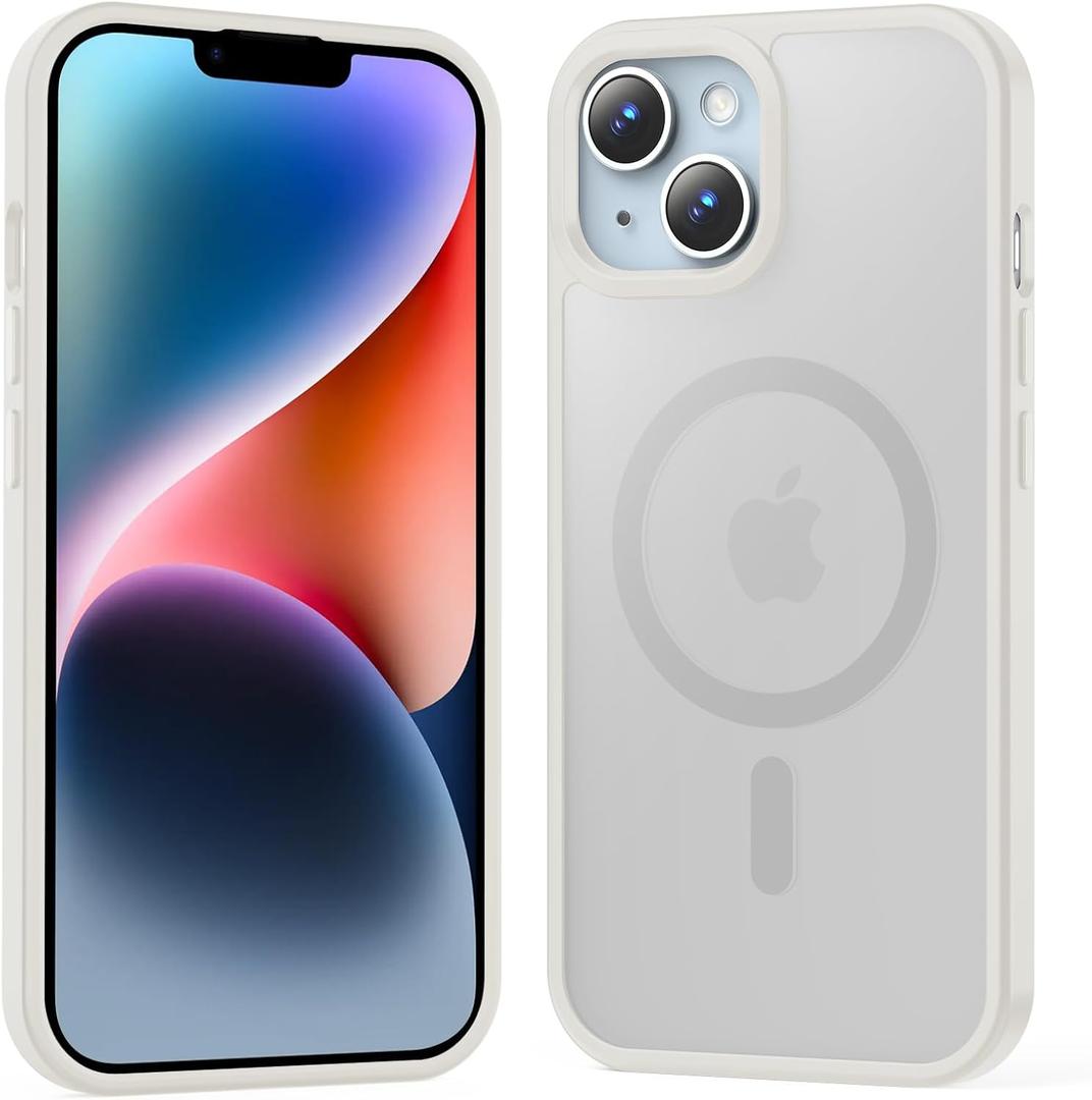 2 x jaroco for iPhone 13/iPhone 14 [MagSafe Compatible] [Military-Grade Drop Protection] [Anti-Fingerprint & Scratch] Slim Silky-Soft Touch Translucent Matte Case 6.1 inch, White