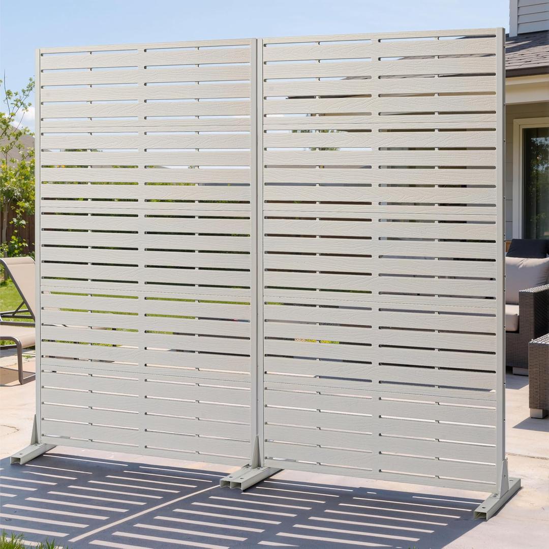 Privacy Screen Outdoor 60" Hx35 W Freestanding Privacy Panel with Stand, HDPE Decorative Privacy Fence with Sandblasting Louver Pattern, Patio Divider Screen, Privacy Screens for Outside