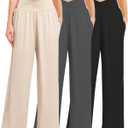 Kivdol 3 Pack Women's Wide Leg Pants Crossover with Pockets High Waist Loose Sweatpants Casual Lounge Yoga Workout Palazzo (Medium, Black/Grey/Apricot)