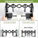 2PCS Heavy Duty Metal Bookends, Adjustable Book Organizer for Shelves & Desk with Non-Slip Pads, 3 Compartments, Extends up to 19 inches, Office & Home Use (Black)