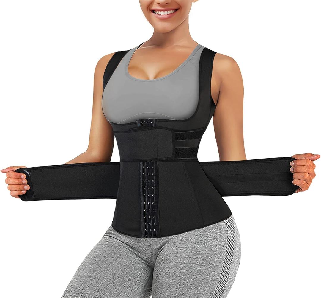 Eleady Waist Trainer Vest for Women Corset Trimmer Belt Slimming Body Shaper Tummy Control Cincher Workout Girdle (XX-Large, Black)