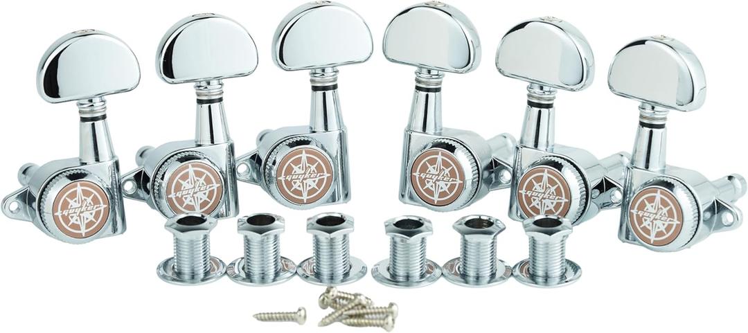 Guyker 6Pcs Guitar Locking Tuners (3L + 3R Handed) 1:21 Lock String Tuning Key Pegs Machine Heads with Half-Circle Handle Replacement for LP SG Style Electric, Folk or Acoustic Guitars Chrome