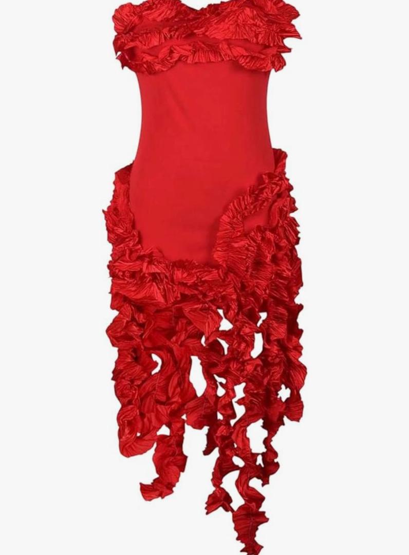 Women's Fringed Bandage Midi Dress Strapless Irregular Ruffle Party Cocktail Tube top Dress M Women's Fringed Bandage Midi Dress Strapless Irregular Ruffle Party Cocktail Tube top Dress M