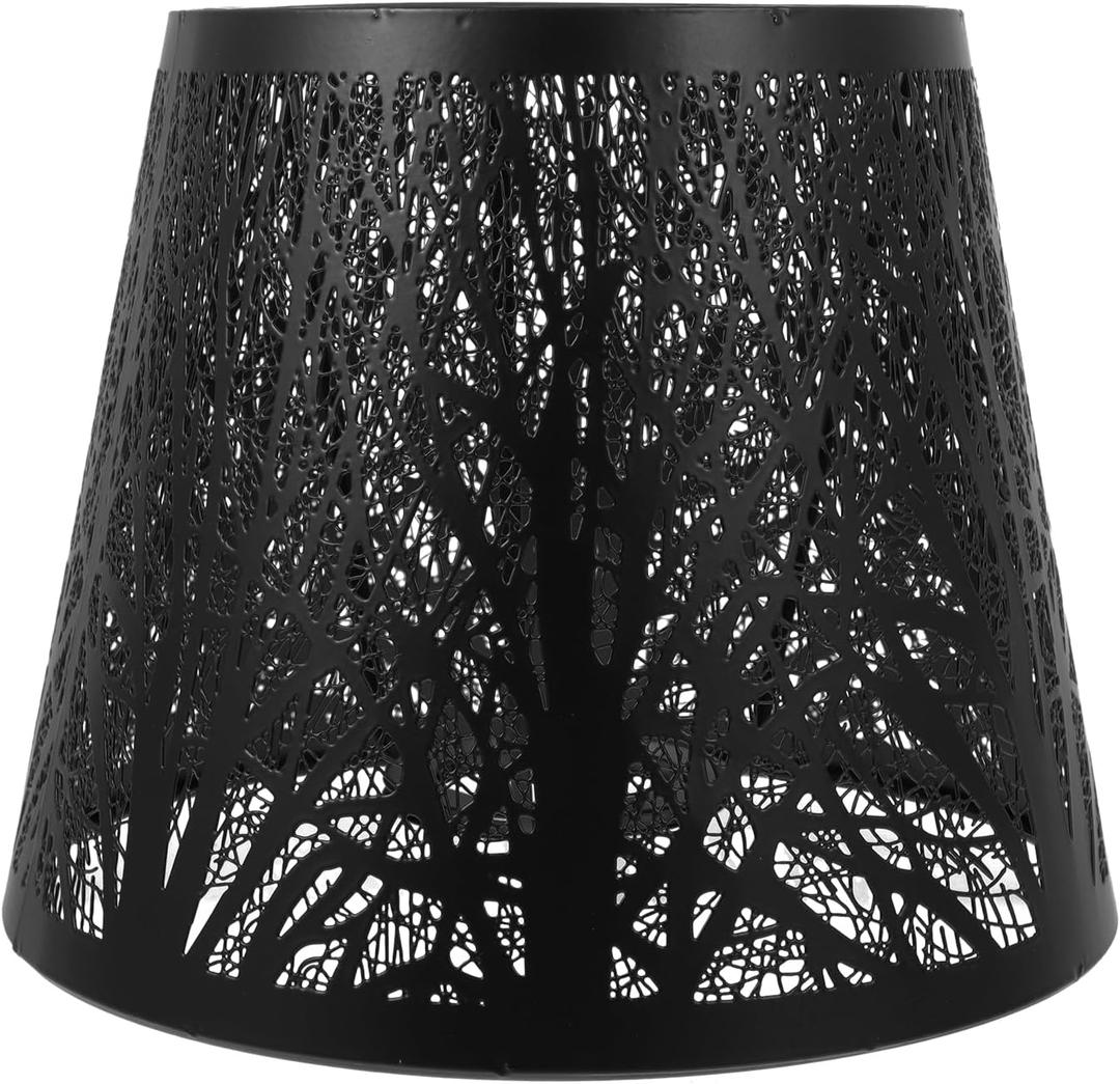 Metal Lamp Shade, Wrought Iron Lampshade Carved Forest Tree Shaped E27 Mini Lamp Shade for E27 Table Lamp Bedroom Bedside Decor (Black)
