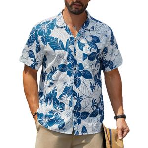 Hardaddy Men's Hawaiian Shirt Short Sleeve Tropical Button Down Shirts Floral Leaf Summer Beach Tops Holiday Wear (XXL)