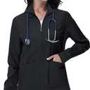 MIVEI Scrub Jackets for Woman - 4 Pockets with 2 zips Lightweight Ultra Soft 4-Way Stretch Zip Front Nurse Jacket Black Large
