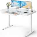 Marsail Glass Standing Desk with Drawer, 48 x 24 inch Electric Standing Desk, Height Adjustable Desk with One-Piece Tabletop & USB Charging Ports, Sit Stand Desk with Storage for Home & Office White