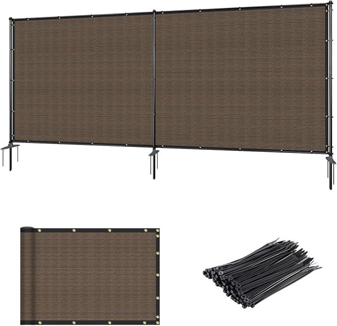 Outdoor Fence Fencing Kit 5'x12' with Poles and Rails Ground Spikes Privacy Fence for Dog Yard Pool Garden Safety Chicken Fence Temporary Painted Iron Pole Brown