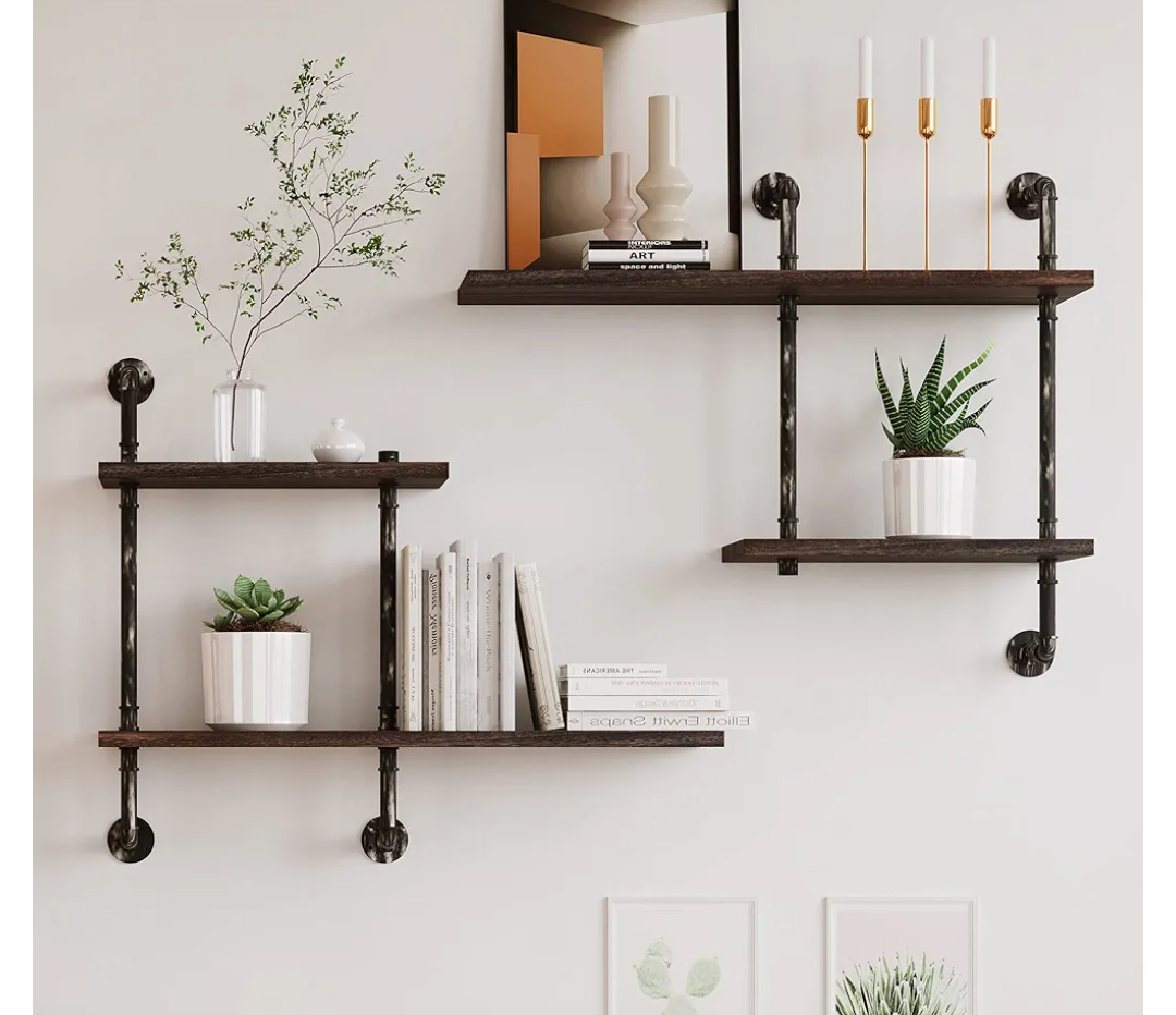 Industrial Pipe Shelving Wall Mounted, Rustic Floating Shelves Wall Shelf Unit Bookshelf Hanging Wall Shelves,Farmhouse Kitchen Bar Shelving (Vintage)