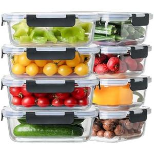 5 Pack 36oz Large Glass Meal Prep Containers with lids, Glass Food Storage Containers with Leak Proof Snap Lock Lids , Airtight Bento lunch Boxes, Kitchen Storage, Oven, Freezer and Dishwasher Safe