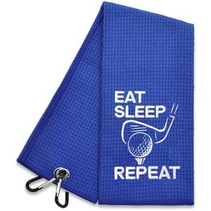 Hafhue Eat Sleep Repeat Embroidered Golf Towel, Golf Accessories for Men Women, Golf Gift for Men Women, Retirement Gift for Dad Grandpa Golf Lover Golf Fan, 2 Pack