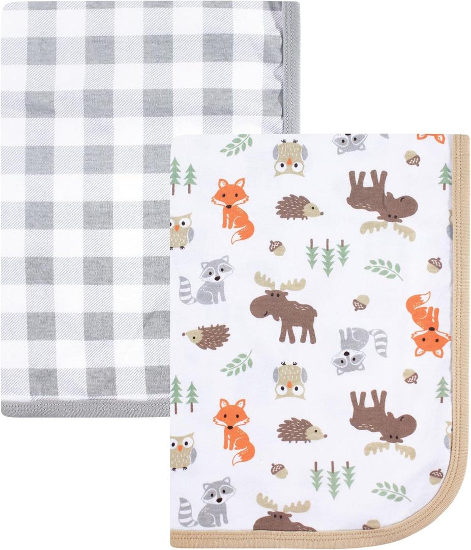 Hudson Baby Unisex Baby Cotton Swaddle Blankets, Woodland, One Size