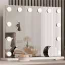LOMRECS Vanity Mirror with Lights, Hollywood Lighted Makeup Mirror with 15 Dimmable Led Bulbs, 3 Color Lighting Modes, USB Charging Port Touch Control 10x Magnification 22.2 × 17.3 inch