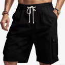 TRFIC ‌Men's Casual Linen Cargo Shorts with Drawstring Waist & 5 Pockets, Black