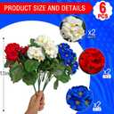 Hananona 6 Pcs Artificial Geranium Flowers for Outdoors Geranium Silk Flowers Outdoor UV Resistant Plants Faux Patriotic Flowers for 4th of July Home Kitchen Table Centerpieces Decor (6, Red/White/Blue)