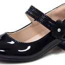 Girls Dress Shoes Mary Jane Shoes for Girls Hook and Loop Flower Girl Shoes Flats Pincess Shoes for Little/Big Kids (Black)