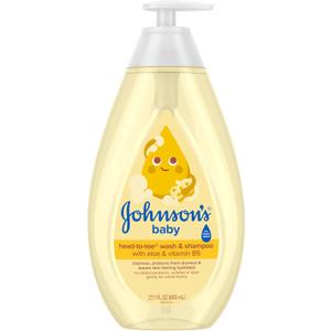 Johnson's Baby Head-To-Toe Baby Wash & Shampoo + Aloe & Vitamin B5, 2-in-1 Bath Wash Gently Cleanses Newborn's Delicate Skin & Hair, Hypoallergenic, No Added Parabens, Dyes & Sulfates, 27.1 fl. oz