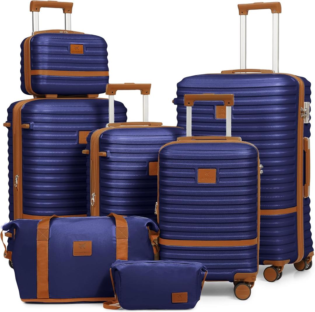 Joyway Luggage Set 7 Piece Suitcase Sets with Spinner Wheel,Hardside Expandable Travel Laggage with TSA Lock(18/20/24/28 Navy)