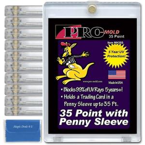 10-Count Pro-Mold 35pt. Magnetic One-Touch Card Holders Holds Sleeved Card USA Made with Cleaning Cloth, Gold