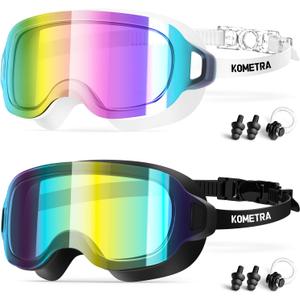 2 x 2 Pack Youth Swim Goggles, Women Frameless Fashion Anti Fog Swimming Goggles for Teens Adult Wide View UV Protection