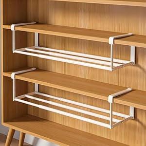 1 Pack Expandable Shoe Rack - Under Cabinet Telescopic Shelf Adjustable 16" to 28" Hanging Shoe Rack Organizer for Shoe or Clothing StorageDorm Room Organization Space Saving, White