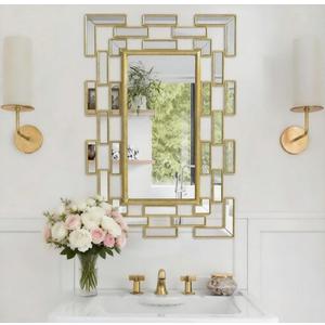 Gold Wall Mirrors Decorative, 24x16 Inch Bathroom Mirror Grecian Venetian Design Rectangle Entryway Mirrors for Bathroom, Living Room, Entrance, Bedroom