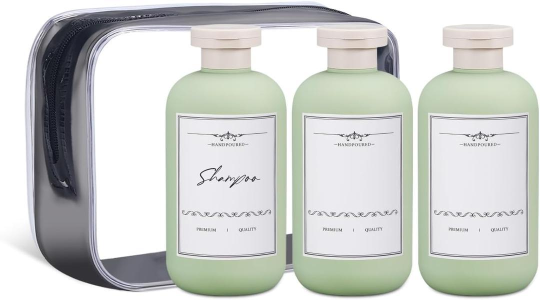 ASEVAT 6.7 oz Empty Squeeze Bottles for Shampoo, Travel Containers for Toiletries, Leak Proof Plastic Bottles with Caps, Refillable for Lotion, Cream and Liquids (3Pcs) (Green)