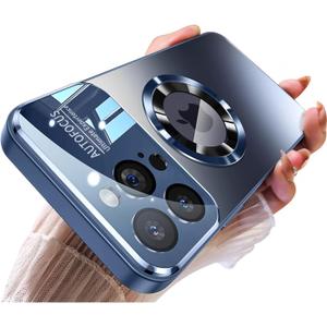 Magnetic Series Design for iPhone 15 Pro Max Case,[Compatible with MagSafe][Military Drop&Full Camera Lens Protector] Large Window Logo View Dust-Proof Matte Shockproof Cover,Blue