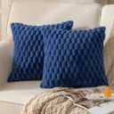 MANDIOO Pack of 2 Navy Blue Super Soft Plush Fluffy Decorative Throw Pillow Covers 16x16 inch Faux Fur Wool Velvet Cushion Covers Pillow Cases Couch Sofa Bed Living Room