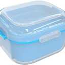 ARGOMAX Denture Case, Denture Cup for Soaking Dentures(Not Leak-Proof), Thorough Cleaning of Dentures, Retainer, Mouthguards, Clear Braces (Light Blue). (Transparent Shell+light Blue Inner Tray)