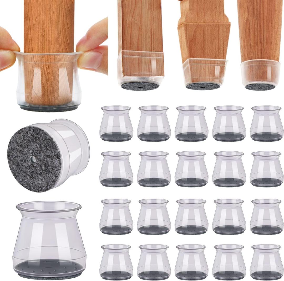 BUMACO Chair Leg Floor Protectors Chair Leg Protectors for Hardwood Floors Silicone Pads Covers to Protect Floors (Clear-20 Pcs, Universal S (0.9"-1.29")