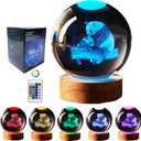 Crystal Ball Panda Family Night Light, 3.15 Inch K9 Crystal Glass Ball, 16 Color Change with Remote Control, Wooden Base Table Lamp, Birthday &
