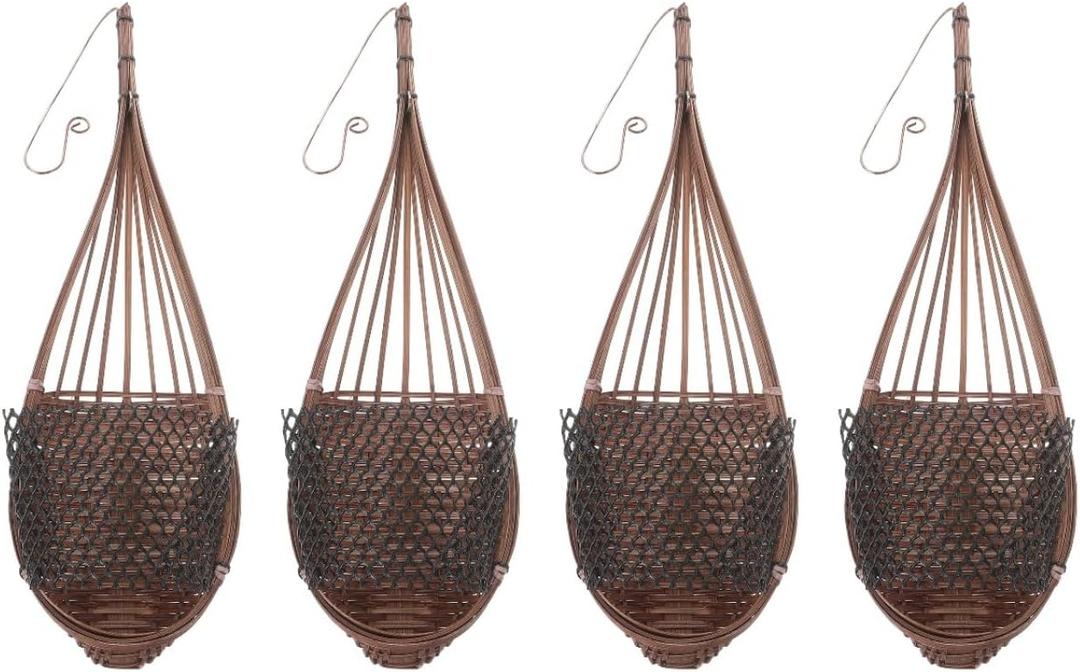 BESTOYARD 4 Pcs Bamboo Wall Hanging Flower Pots, Multi-Purpose Rattan Woven Planters for Indoor and Outdoor Use, Stylish Storage Baskets for Home and Garden Decor