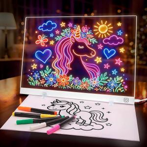 16.5" Led Drawing Board for Kids, Light Up Drawing Pad, Dry Erase Note Board with 12 Light Effects, Glow Doodle Board with 7 Markers | Screen-Free Creative Fun | Christmas Birthday Gift for Girls Toys