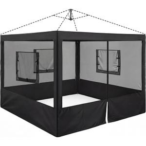 Black 4 Pcs Food Booth Sidewall Kit for 10' x 10' Canopy Tent, Food Service Insect Proof Mesh Sidewall Kit with Roll-up Service Windows and Zipper for Festival Stalls, Camping